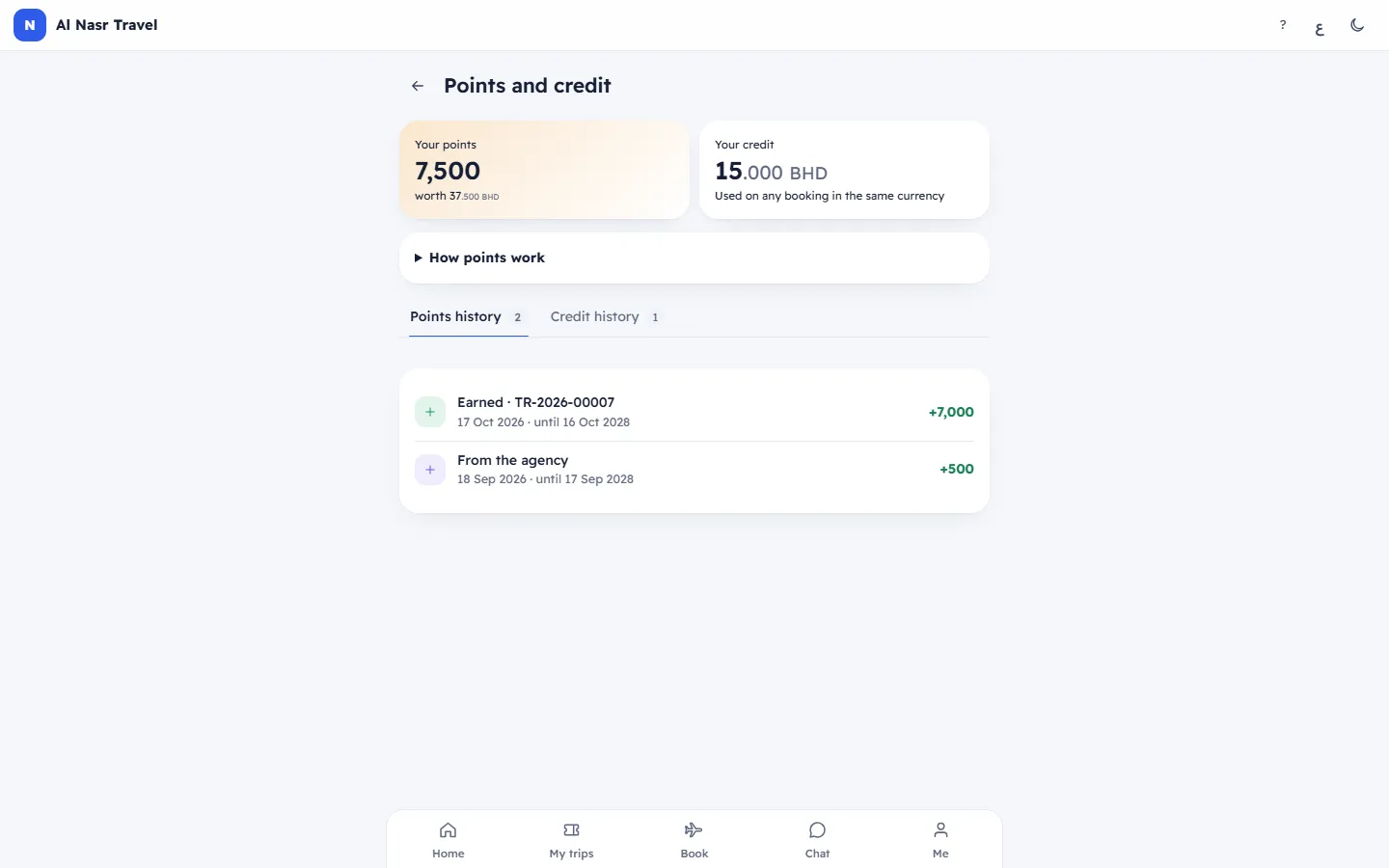 Points and credit with their history