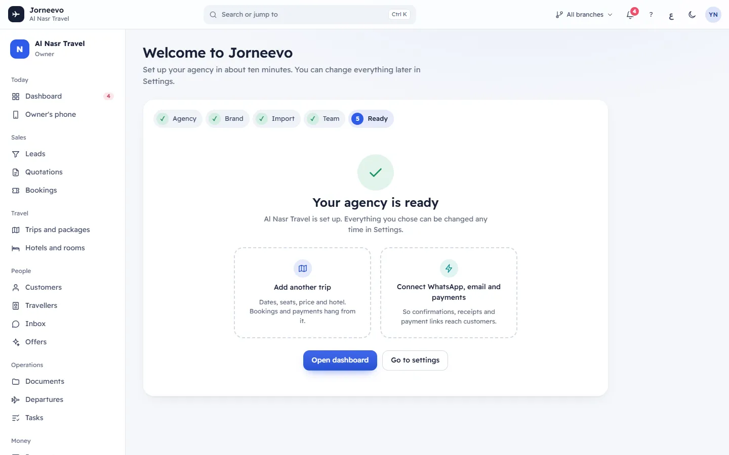 The setup wizard with its steps