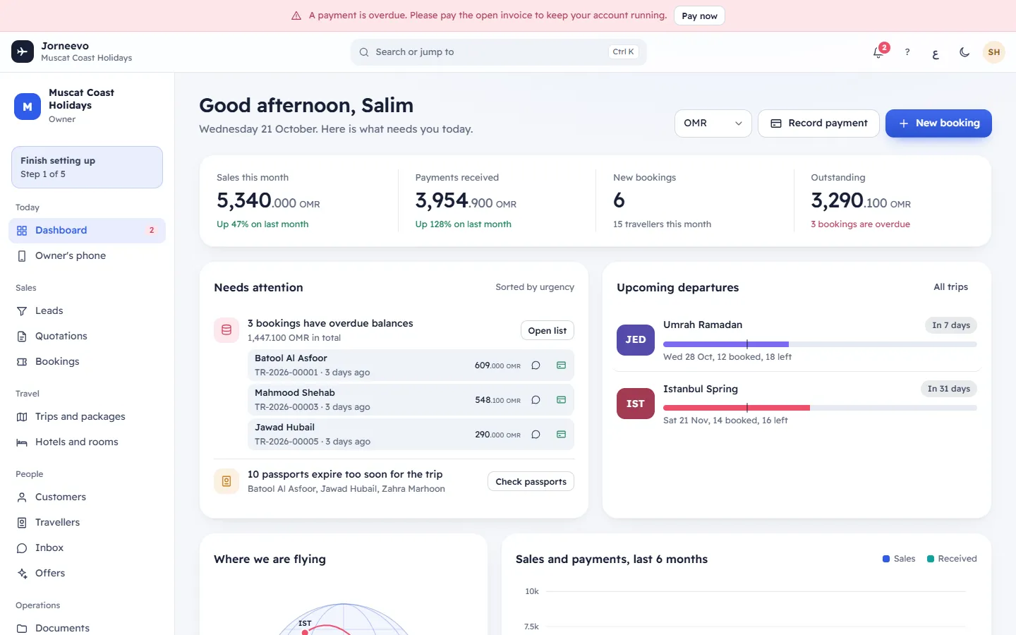 A coloured bar above the screen about an unpaid subscription invoice