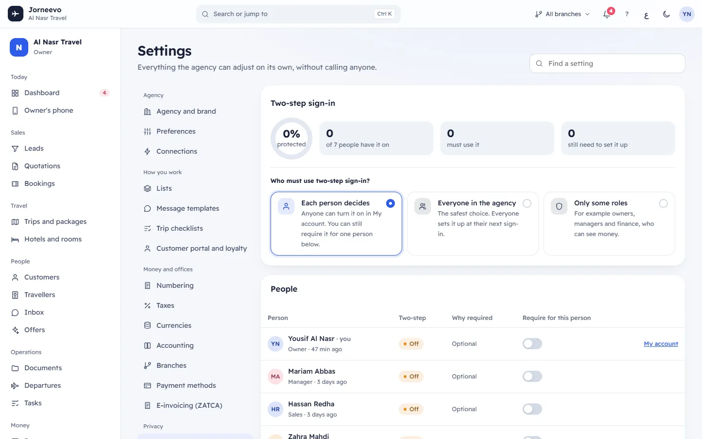 Sign-in and security rules for the whole team