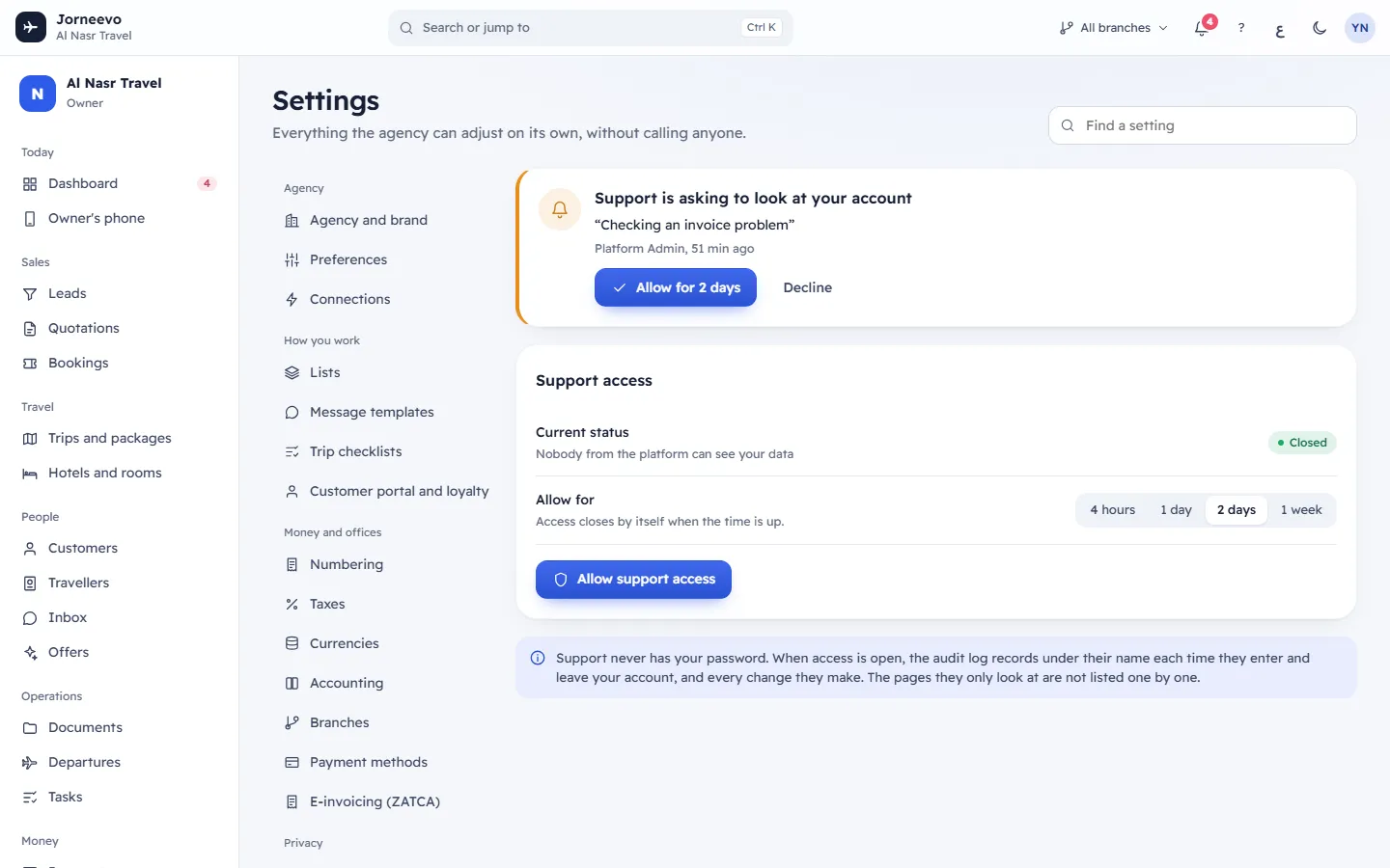 Support access: let the support team in for a limited time
